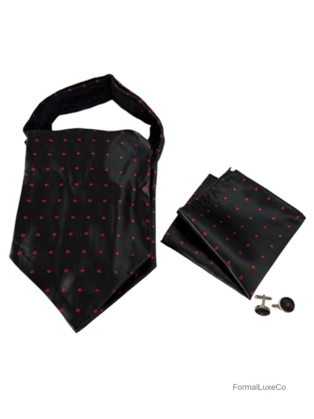 Men Self Tie Ascot Cravat Set with Pocket Square & Cufflinks, Silk Polyester